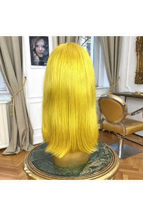 Doprodej paruka z pravých vlasů  - polopoutkovaná- delší mikádo - 40-45 cm, yellow