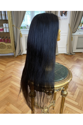 Paruka z pravých vlasů - panenské středoevropské, 80-90cm, přírod. černá - 1B, velikost M